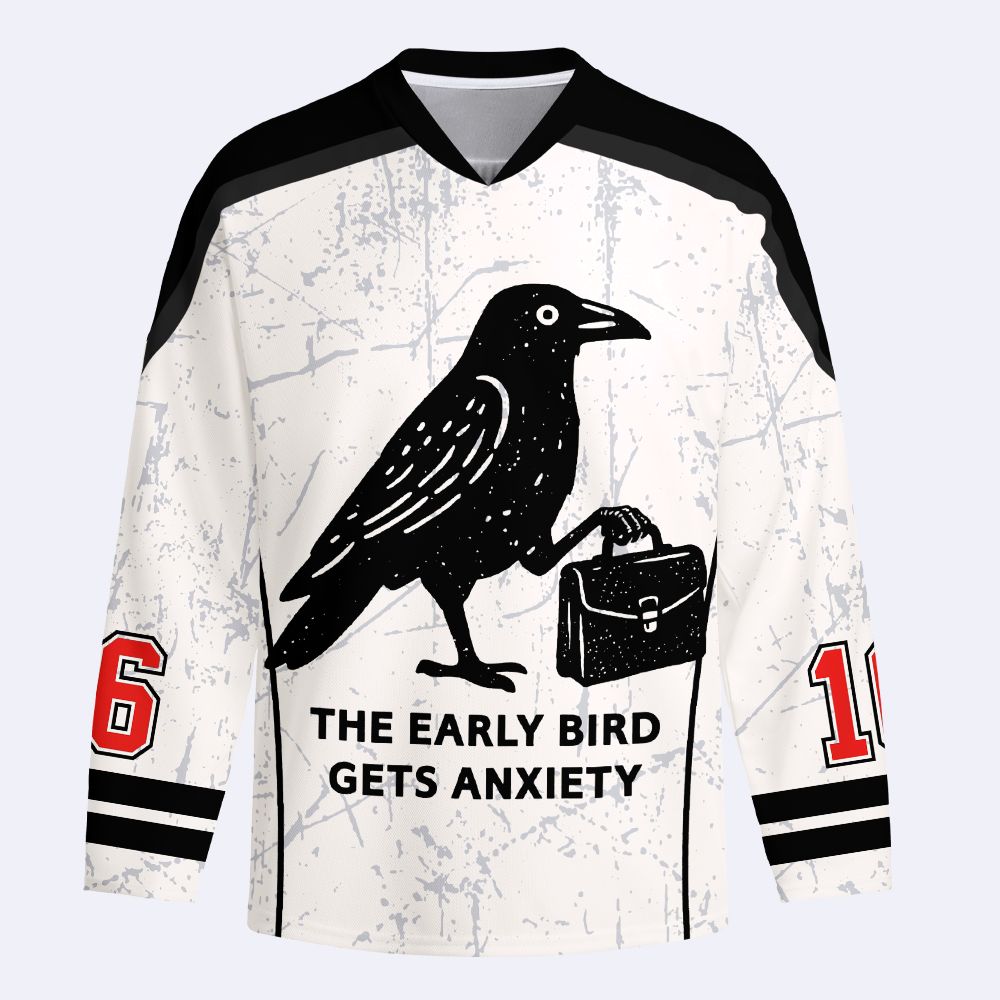Kyoto-Lion Funny Work Crow Meme Long-Sleeve Hockey Jersey