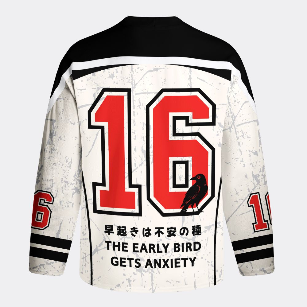 Kyoto-Lion Funny Work Crow Meme Long-Sleeve Hockey Jersey