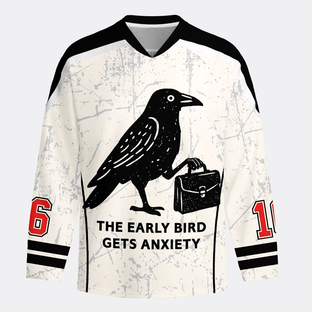 Kyoto-Lion Funny Work Crow Meme Long-Sleeve Hockey Jersey