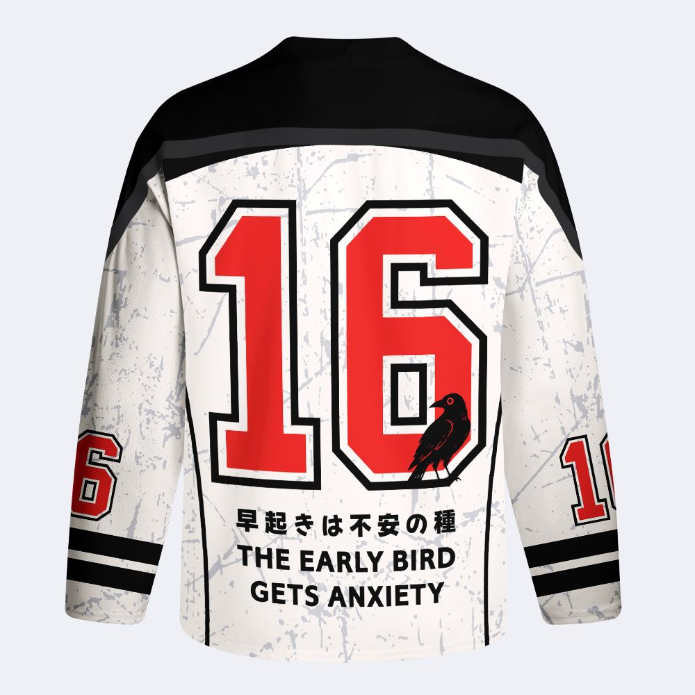 Kyoto-Lion Funny Work Crow Meme Long-Sleeve Hockey Jersey