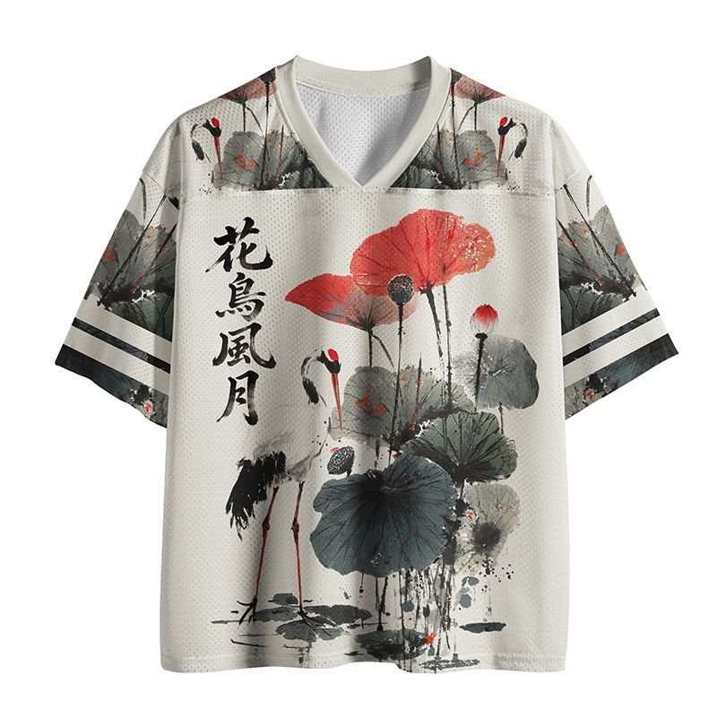 Japanese Crane Lotus Mesh Jersey Gift