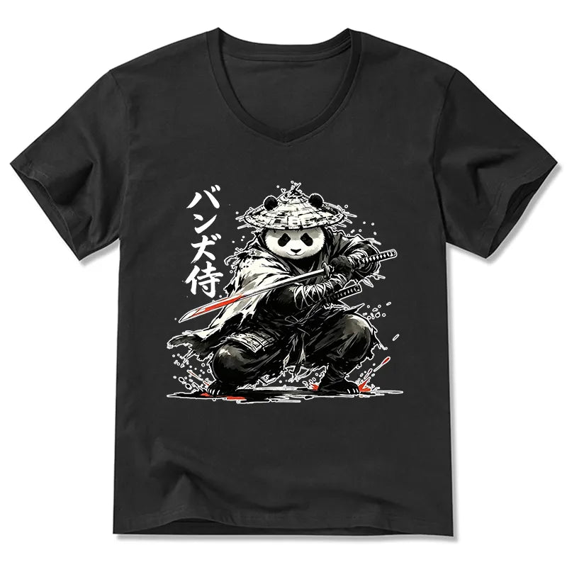 Kyoto-Lion Panda Samurai Warrior V-Neck Classic T-Shirt