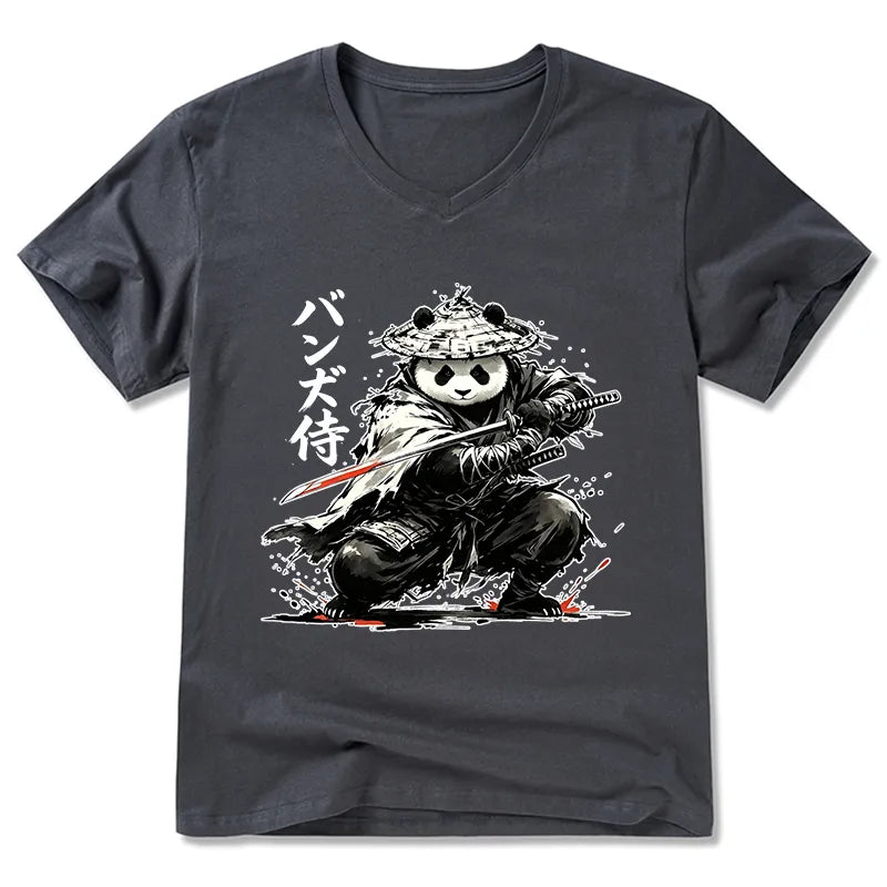 Kyoto-Lion Panda Samurai Warrior V-Neck Classic T-Shirt