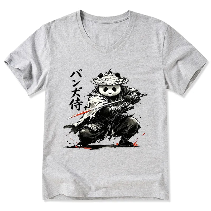 Kyoto-Lion Panda Samurai Warrior V-Neck Classic T-Shirt