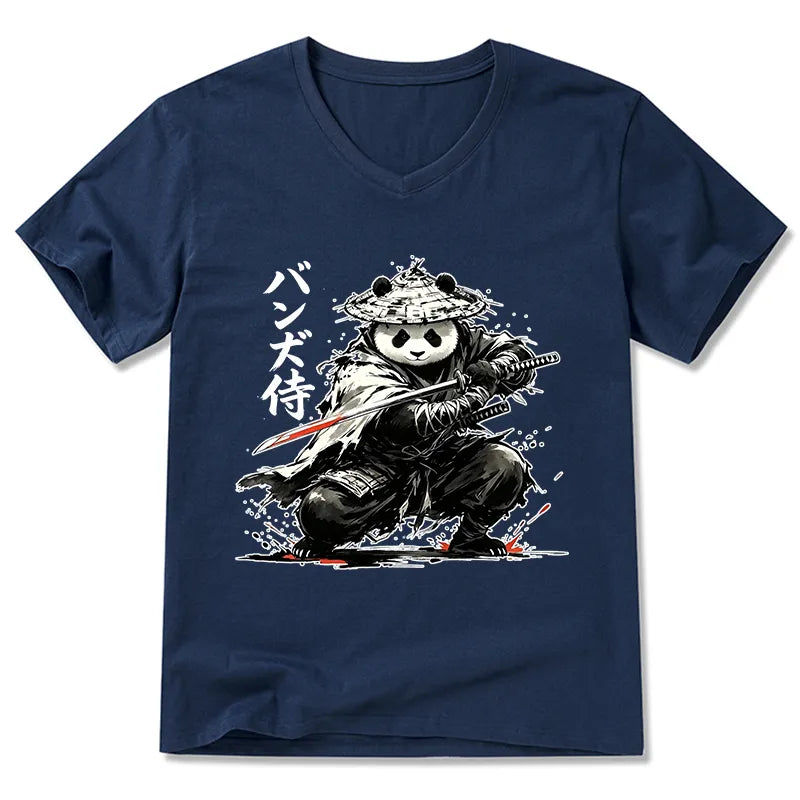 Kyoto-Lion Panda Samurai Warrior V-Neck Classic T-Shirt