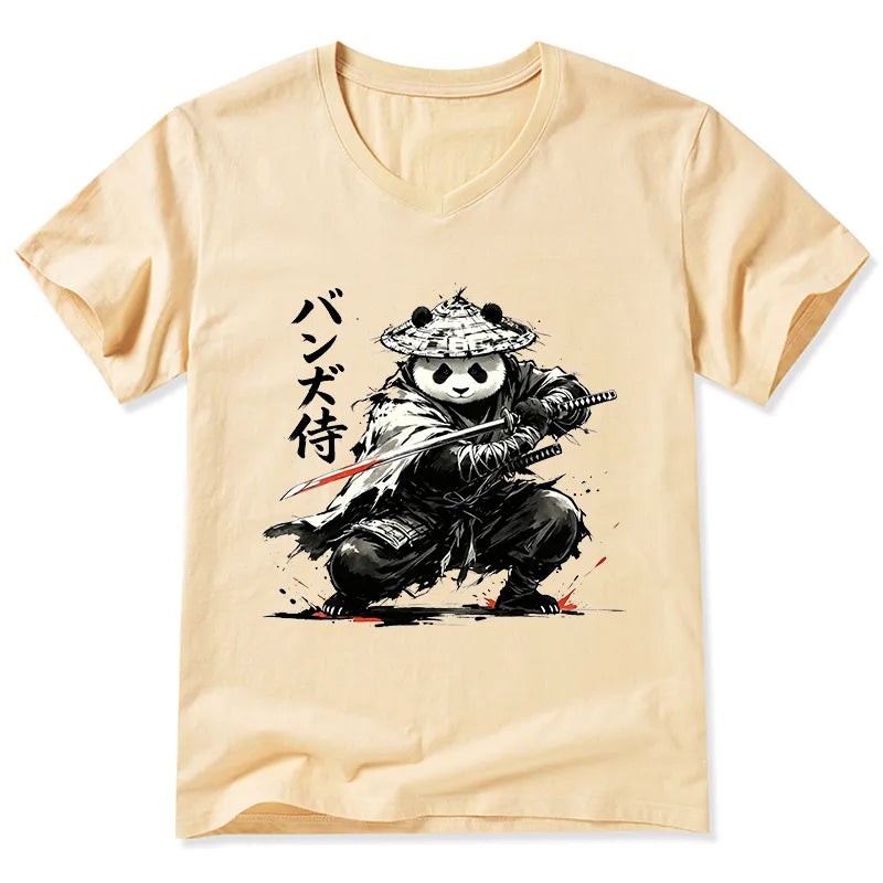 Kyoto-Lion Panda Samurai Warrior V-Neck Classic T-Shirt