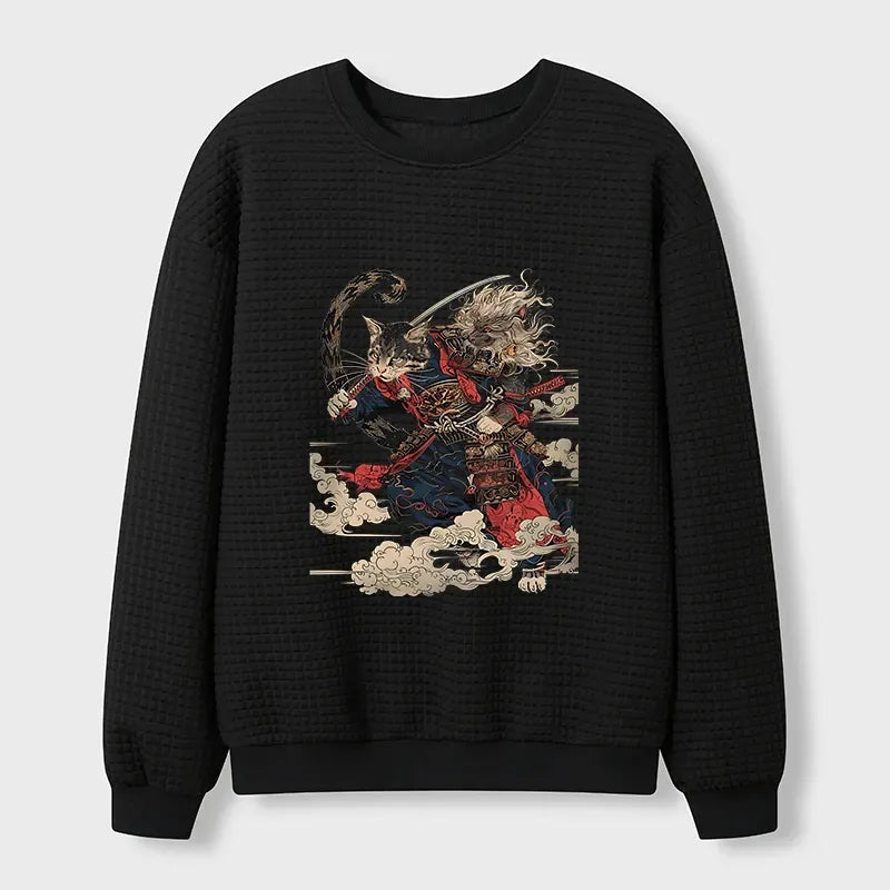 Samurai Cat Waffle Sweatshirt Gift Idea