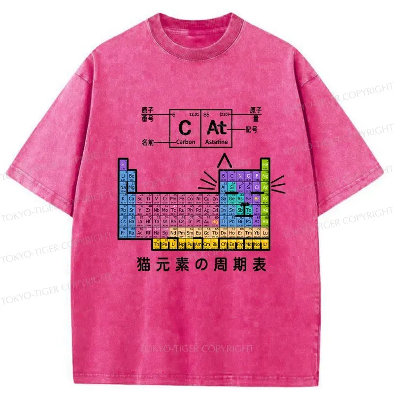 Kyoto-Lion Cat Periodic Table Of Elements Washed T-Shirt