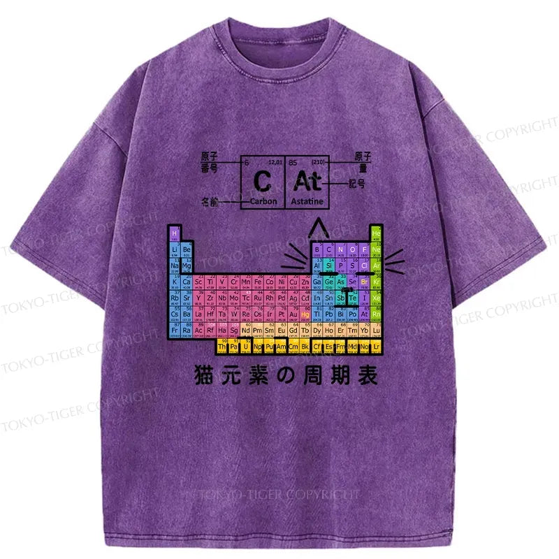 Kyoto-Lion Cat Periodic Table Of Elements Washed T-Shirt