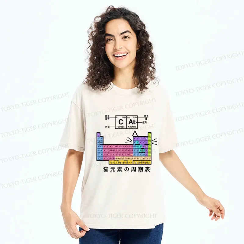 Kyoto-Lion Cat Periodic Table Of Elements Washed T-Shirt