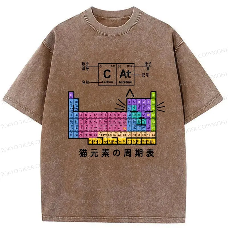Kyoto-Lion Cat Periodic Table Of Elements Washed T-Shirt