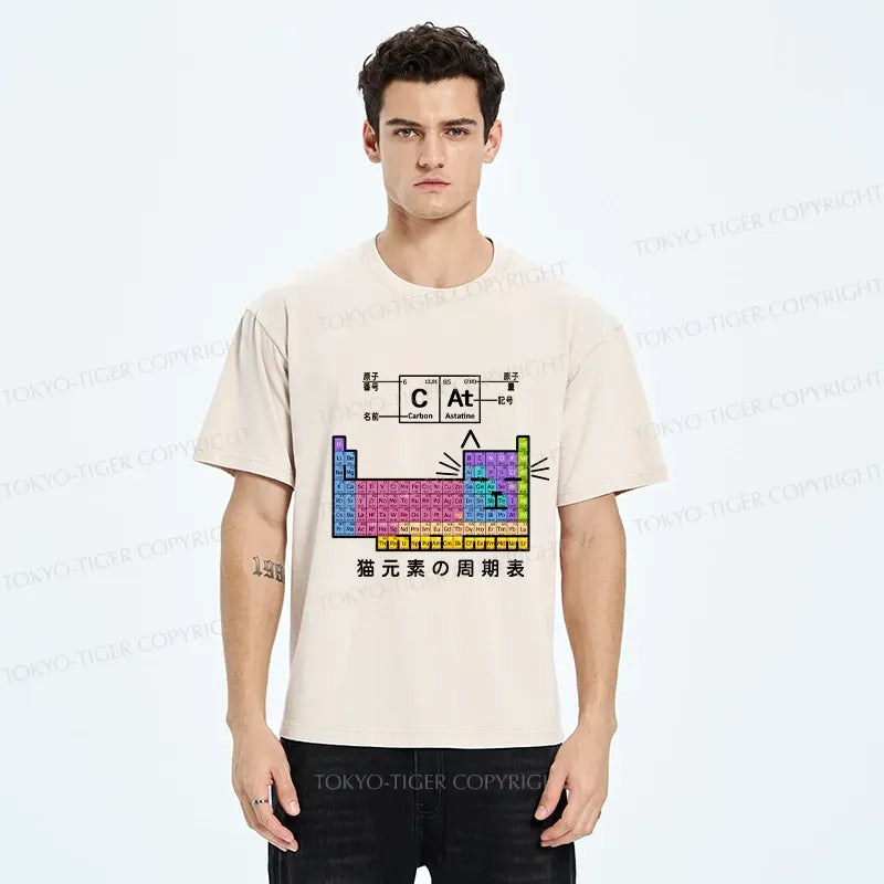 Kyoto-Lion Cat Periodic Table Of Elements Washed T-Shirt