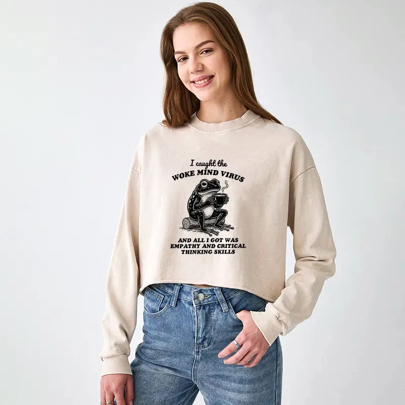 Kyoto-Lion Awakened Thinking Virus Frog Washed Crop Sweatshirt