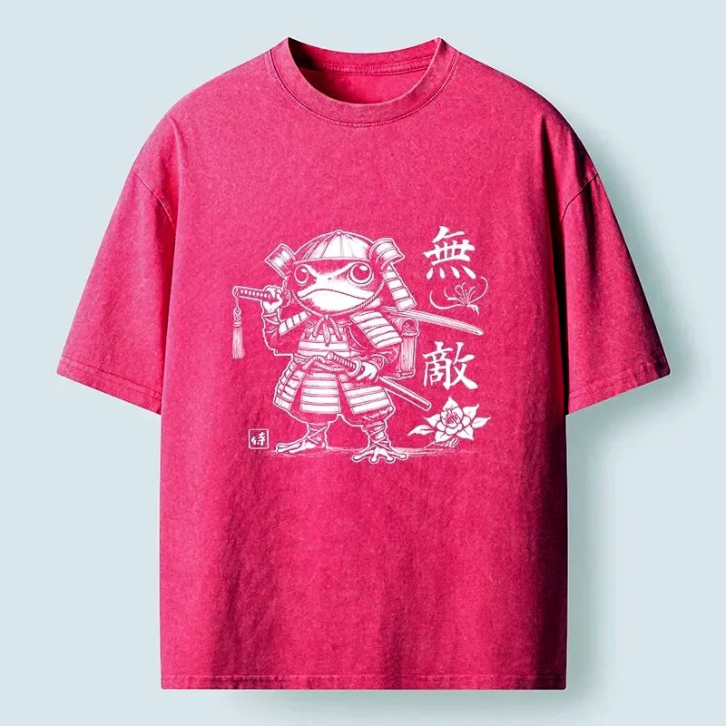 Kyoto-Lion Samurai Frog Warrior Washed T-Shirt