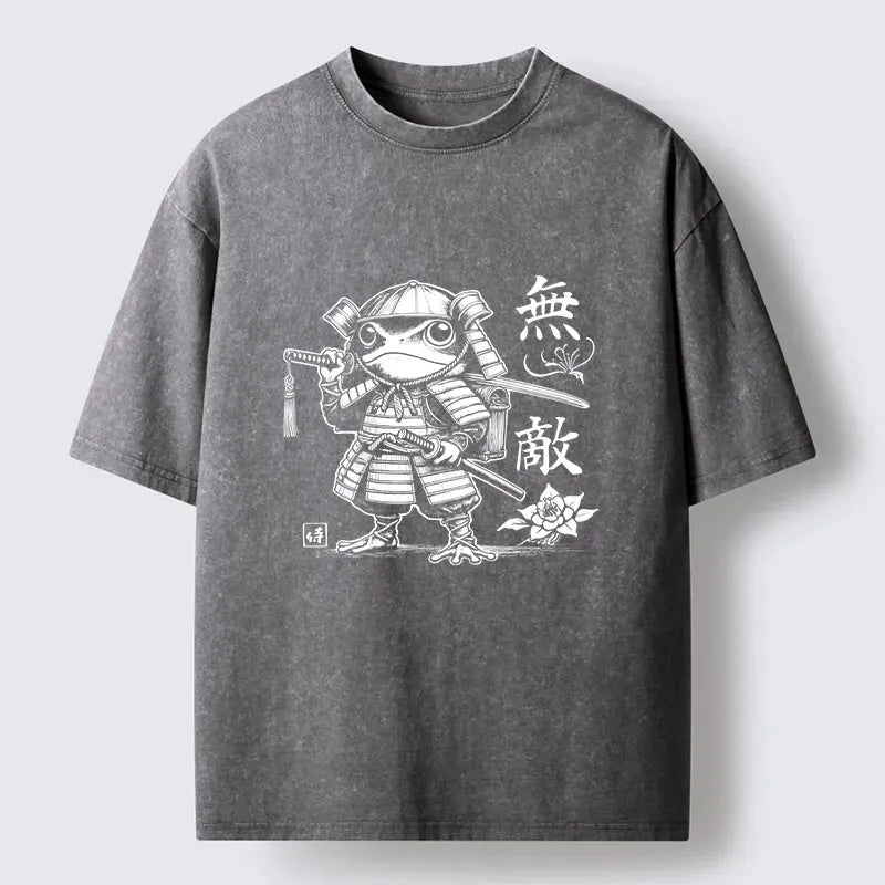 Kyoto-Lion Samurai Frog Warrior Washed T-Shirt