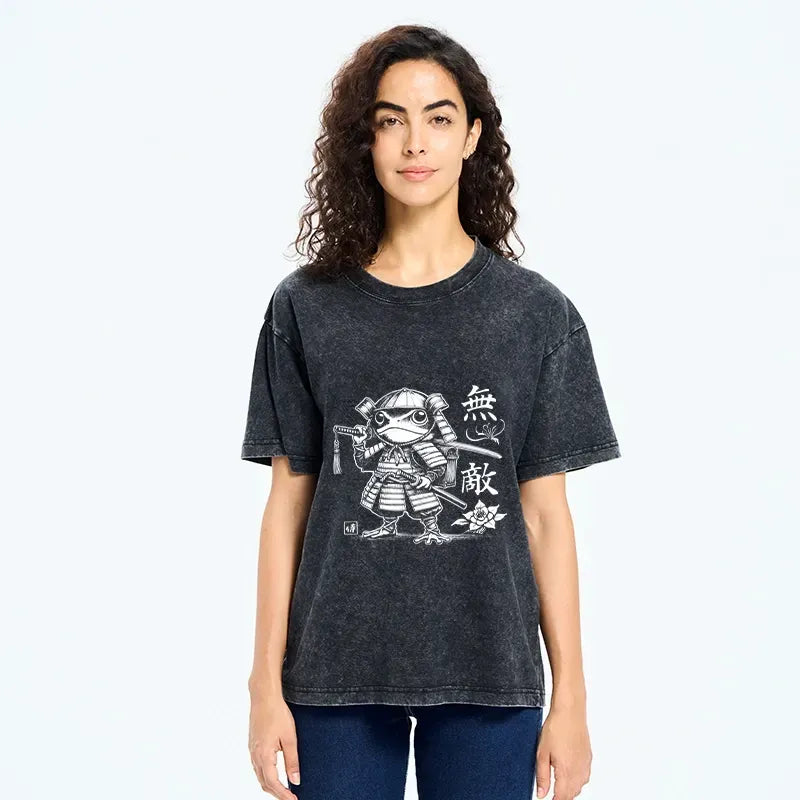 Kyoto-Lion Samurai Frog Warrior Washed T-Shirt