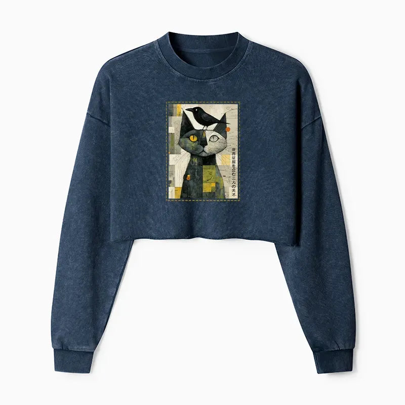 Japanese Washed Crop Sweatshirt for Women