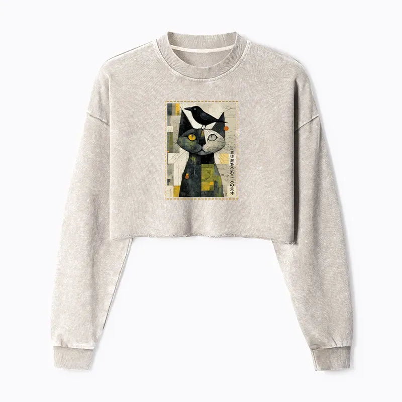 Vintage Cat Crow Sweatshirt Streetwear