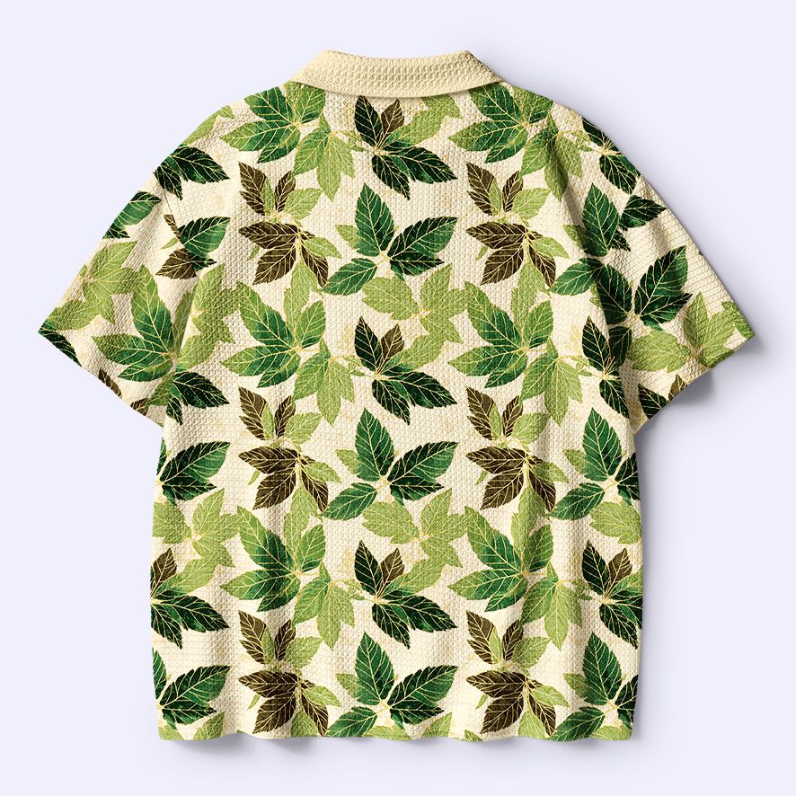 Kyoto lion green leaf crochet polo shirt