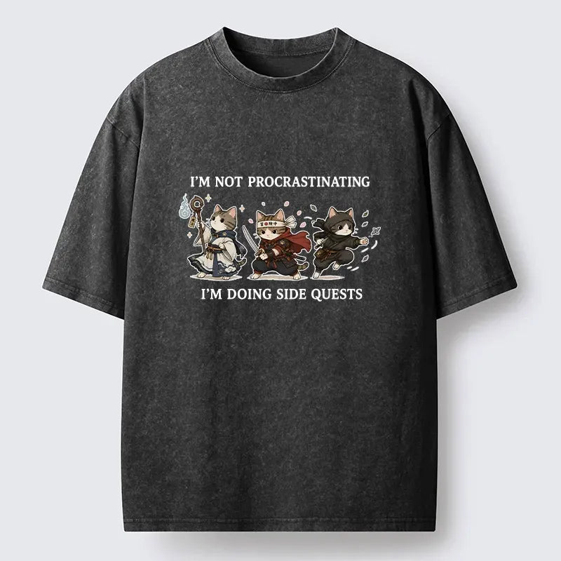 Japanese warrior cats washed t-shirt for streetwear