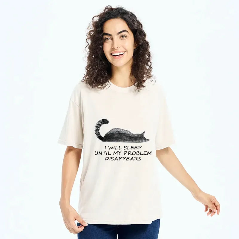 Kyoto-Lion Meme Cat Nap Till World Fixes Itself Washed T-Shirt