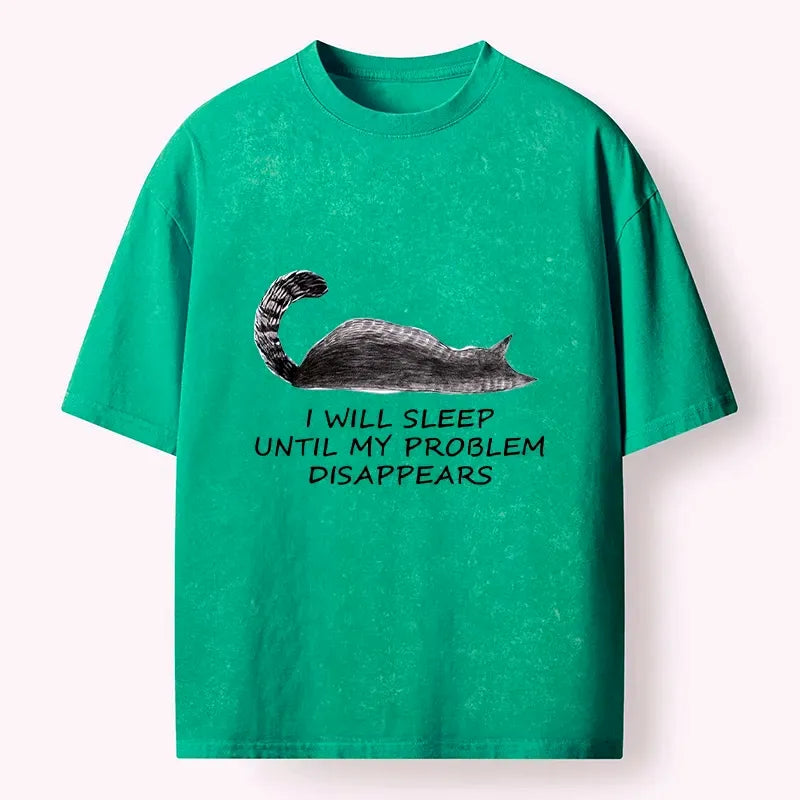 Kyoto-Lion Meme Cat Nap Till World Fixes Itself Washed T-Shirt