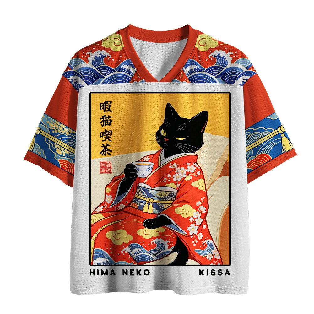 Kyoto-Lion Kimono Cat and Tea Mesh Jersey