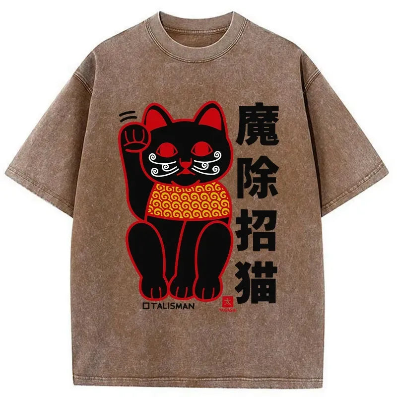 japanese lucky cat washed t-shirt