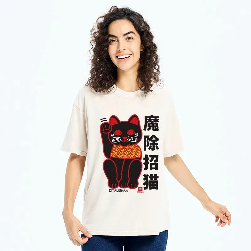 japanese lucky cat washed t-shirt