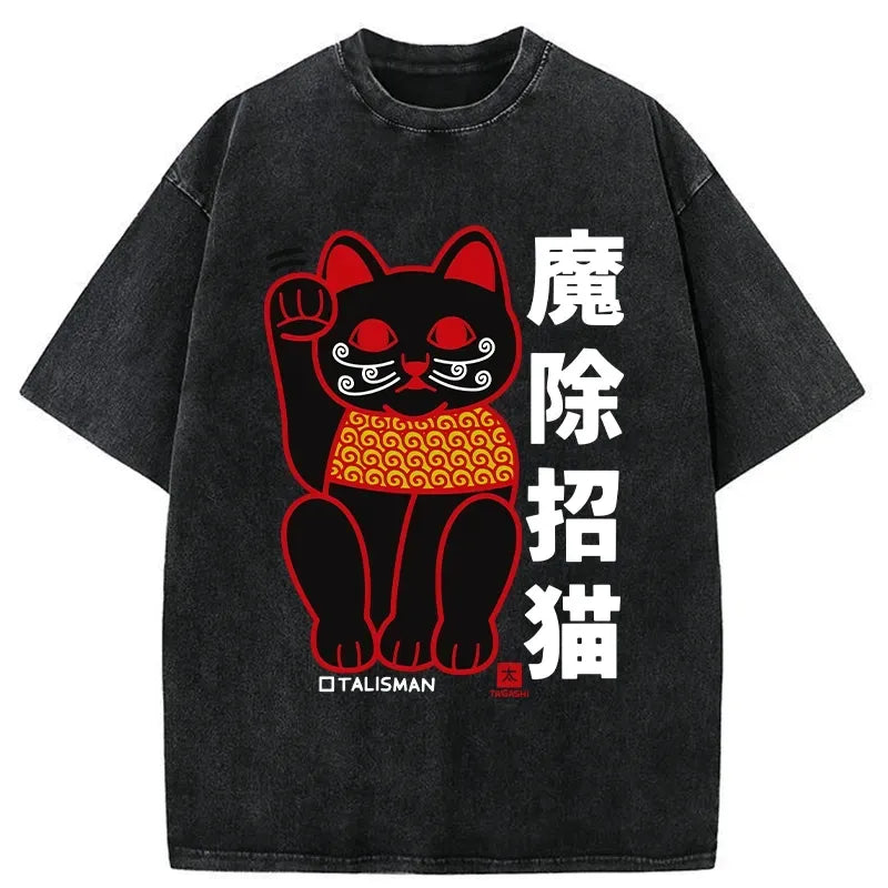 japanese lucky cat washed t-shirt