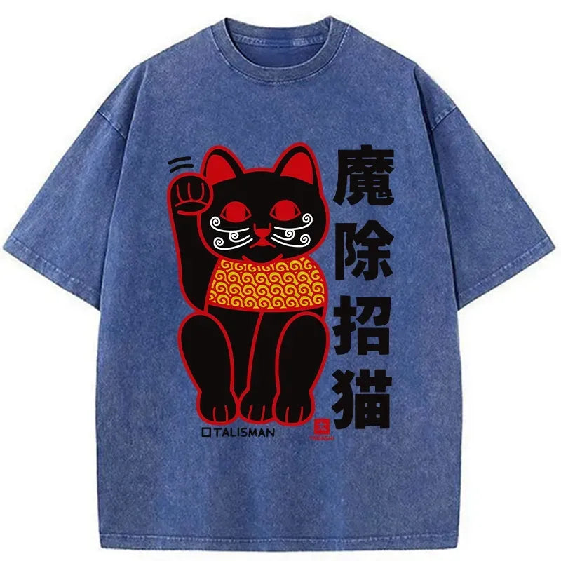 Kyoto-Lion Magic Lucky Cat Washed T-Shirt