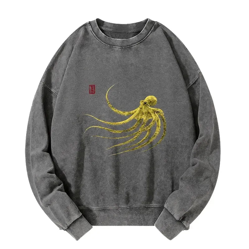 Kyoto-Lion Retro Octopus Japanese Washed Sweatshirt