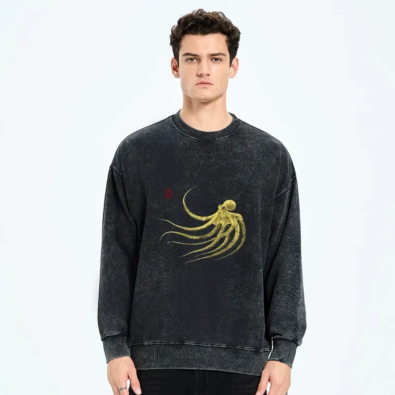 Kyoto-Lion Retro Octopus Japanese Washed Sweatshirt