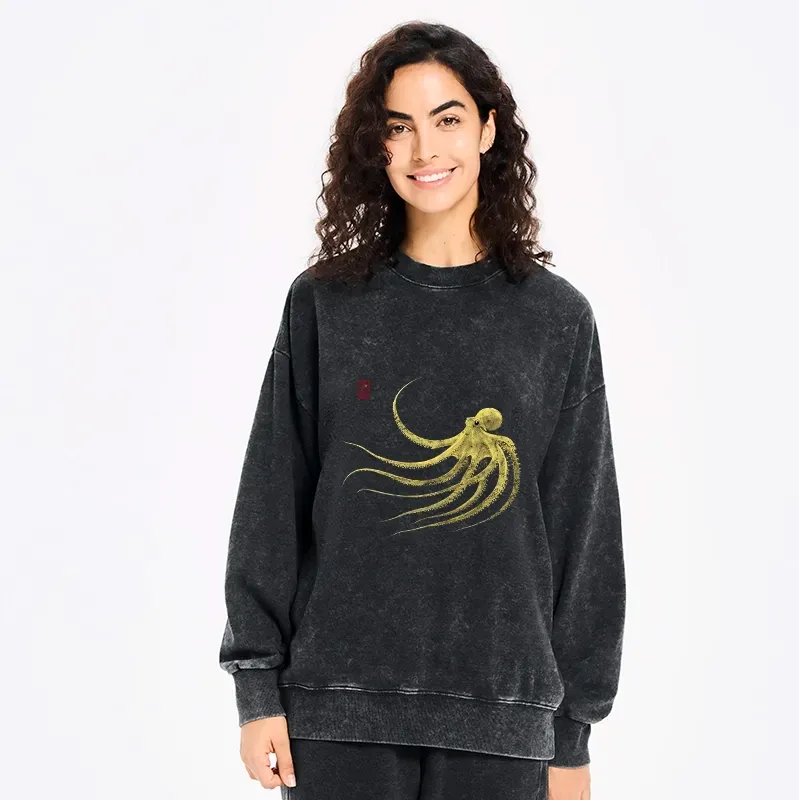 Kyoto-Lion Retro Octopus Japanese Washed Sweatshirt