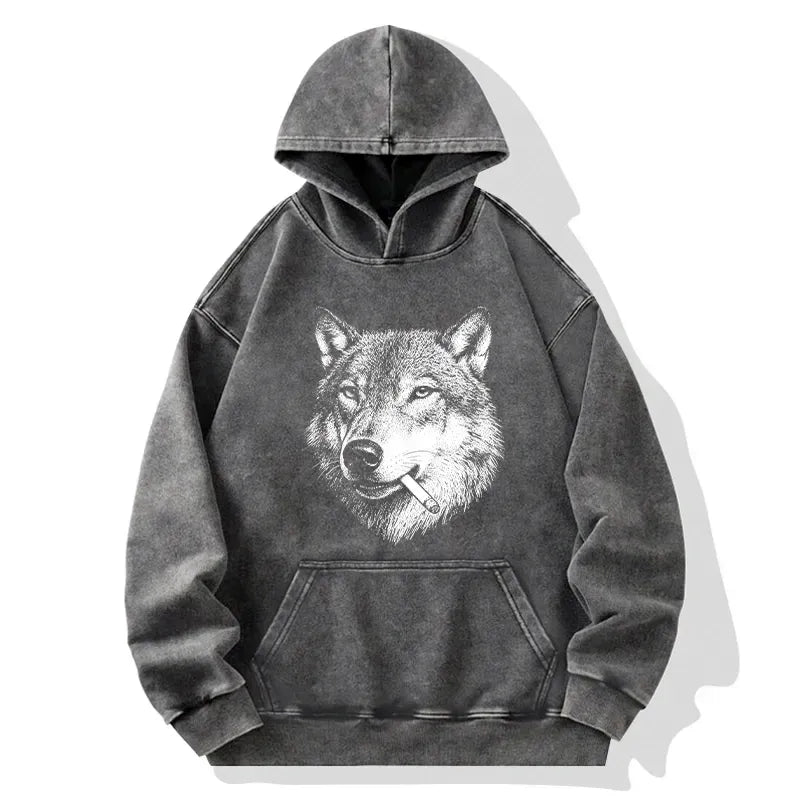 Kyoto-Lion Cool Wolf Meme Bad Decisions Pending Washed Hoodie