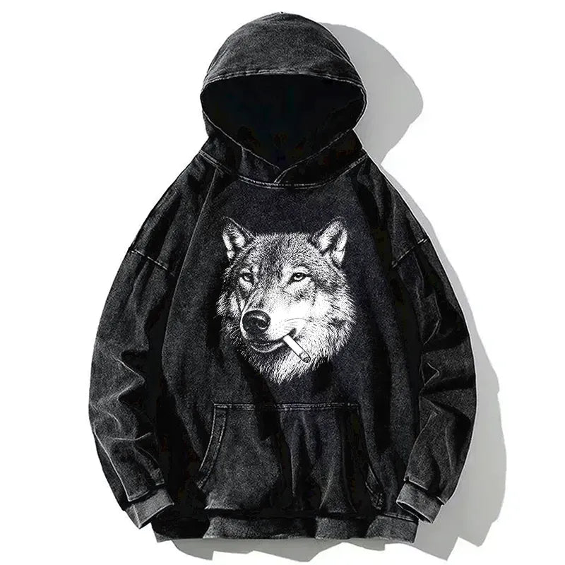 Kyoto-Lion Cool Wolf Meme Bad Decisions Pending Washed Hoodie