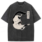 Kyoto-Lion Supine Cat Stretch Washed T-Shirt