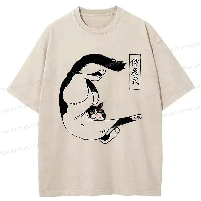 Kyoto-Lion Supine Cat Stretch Washed T-Shirt