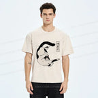 Kyoto-Lion Supine Cat Stretch Washed T-Shirt