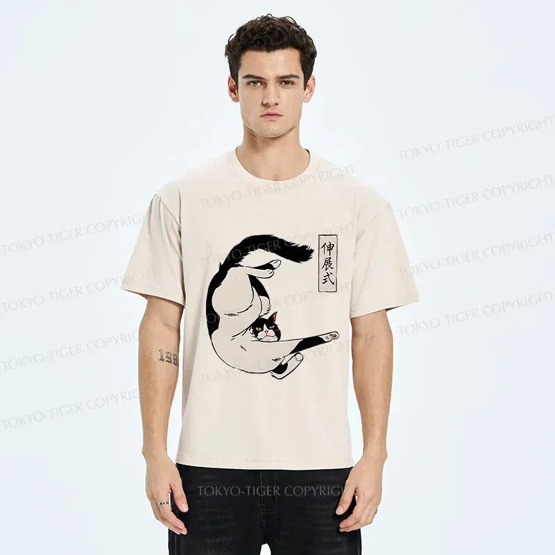 Kyoto-Lion Supine Cat Stretch Washed T-Shirt