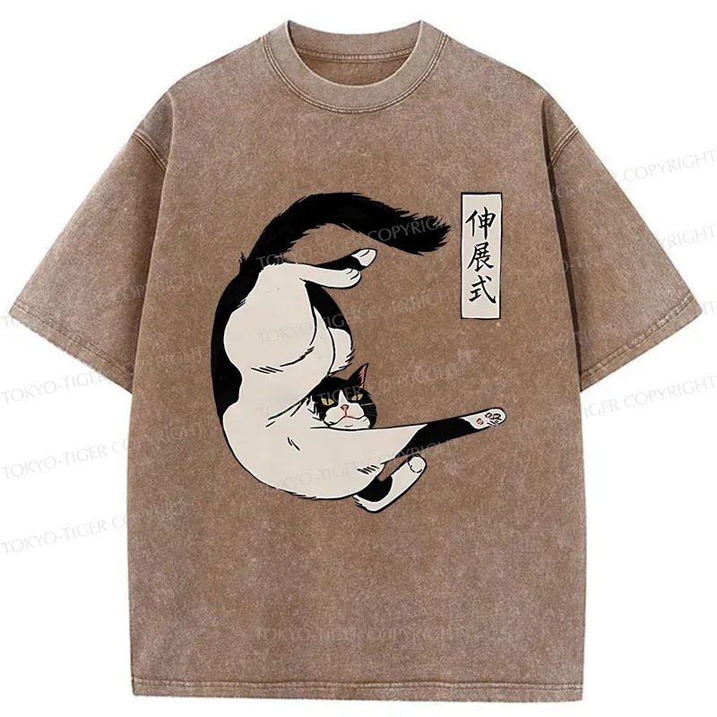 Kyoto-Lion Supine Cat Stretch Washed T-Shirt