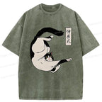 Kyoto-Lion Supine Cat Stretch Washed T-Shirt