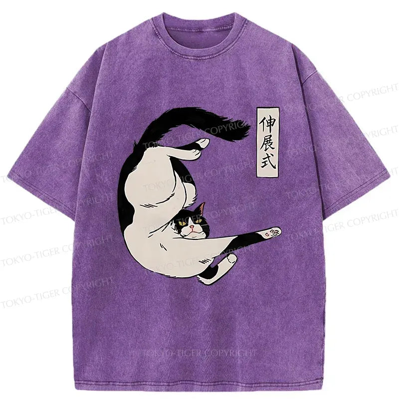 Supine Cat Stretch Washed T-Shirt