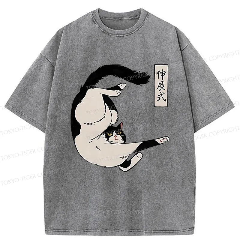 Supine Cat Stretch Washed T-Shirt