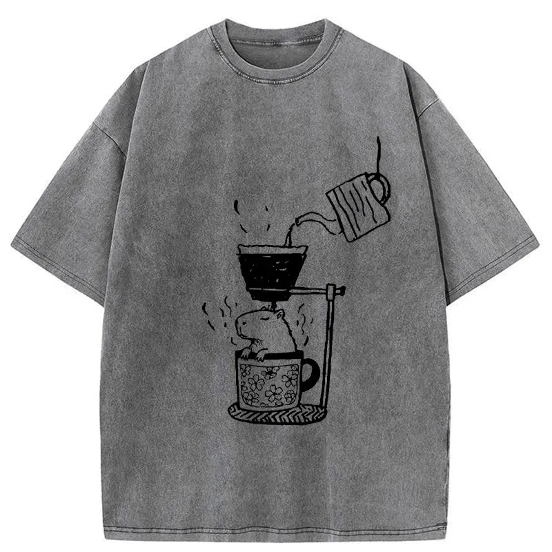 Japanese Funny Washed T-Shirt for Streetwear