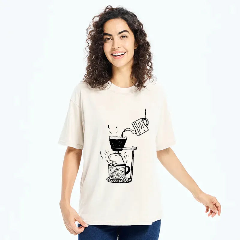 Kyoto-Lion Japanese-style Bathing Funny Washed T-Shirt