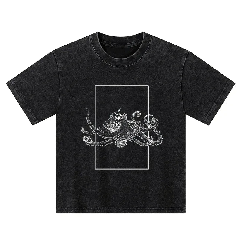 Kyoto-Lion Japanese Giant Octopus Kids Washed T-Shirt
