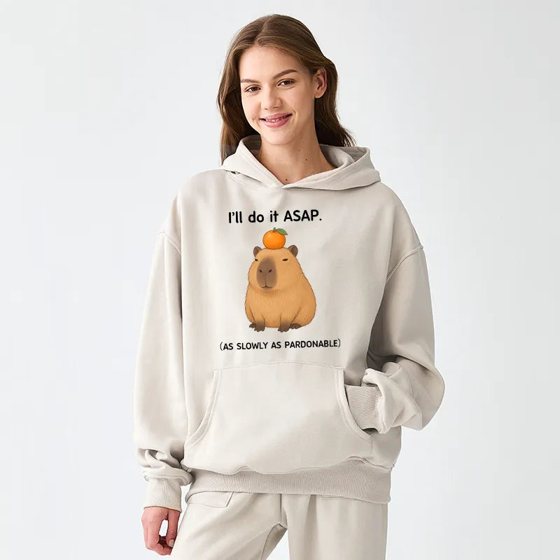 Kyoto-Lion Slow Task Capybara Meme Adult Fleece Hoodie