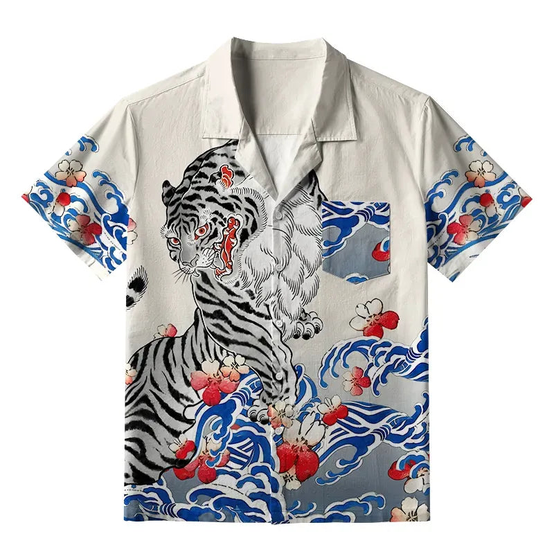Japanese Tiger Aloha Shirt for Summer