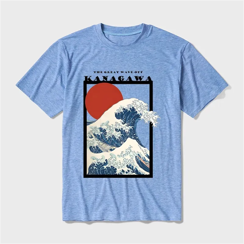 Kyoto-Lion Minimalist Ukiyo-e Waves Cotton Blend T-Shirt